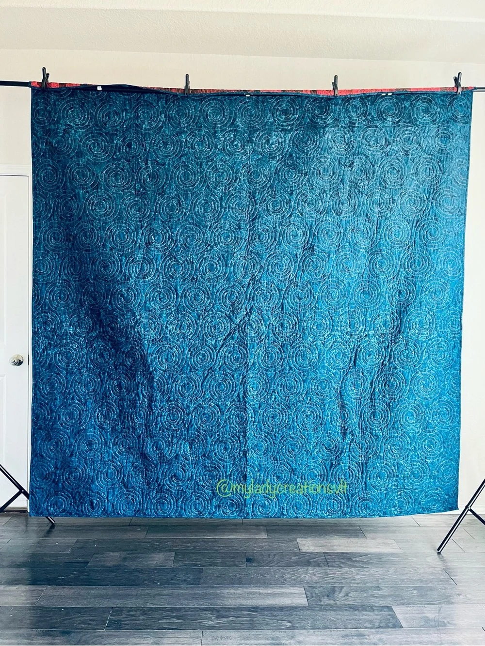 Handmade Pixel Butterfly Quilt King Size  – Blue & Burgundy